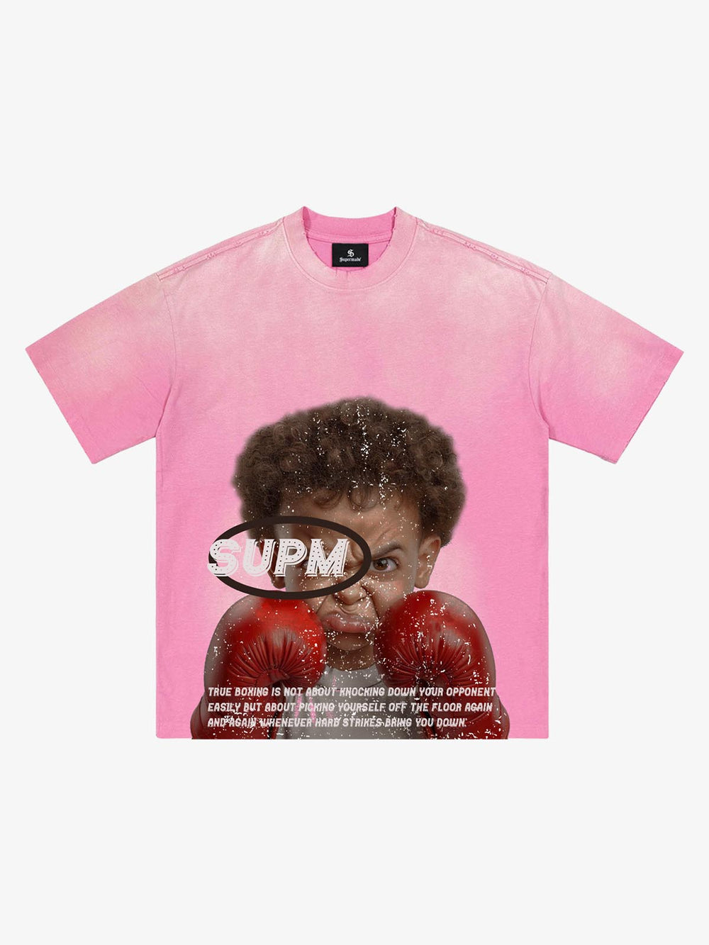 T-shirt rosa slavata con grafica da boxe