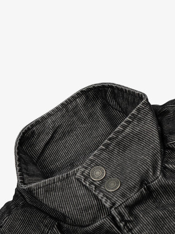 Embroidered Distressed Cropped Denim Biker Jacket