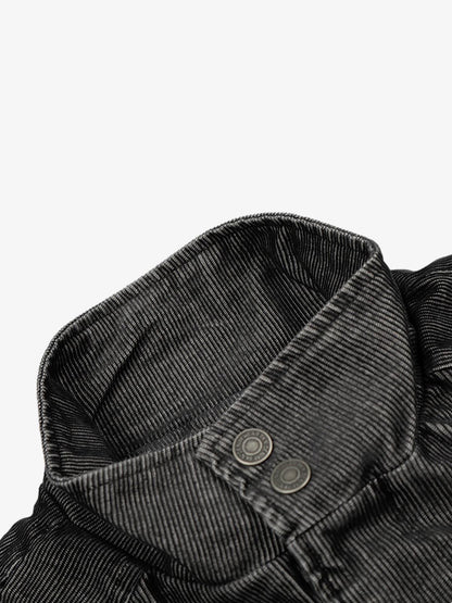 Embroidered Distressed Cropped Denim Biker Jacket