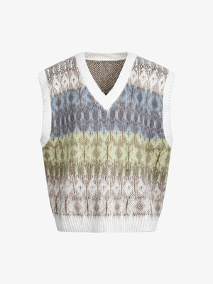 Colorful Knit Vest with Geometric Patterns for Women 