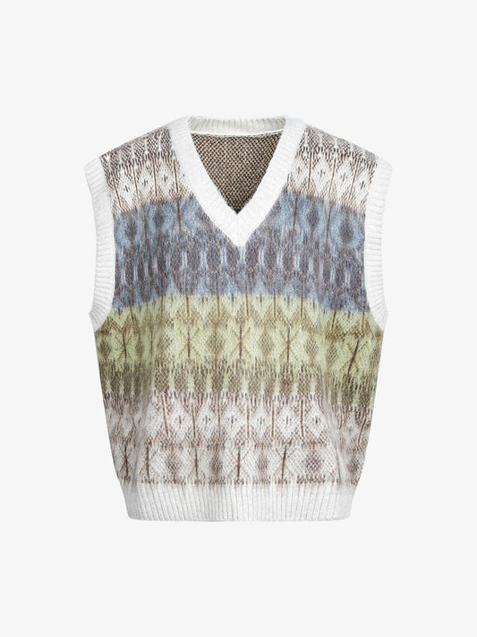 Colorful Knit Vest with Geometric Patterns for Women 