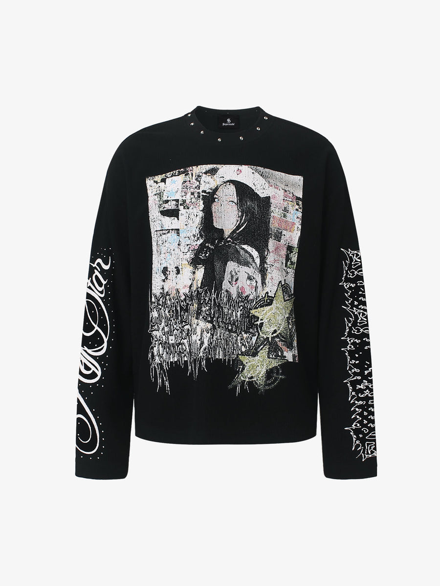 Studded Graphic Waffle Long Sleeve Tee
