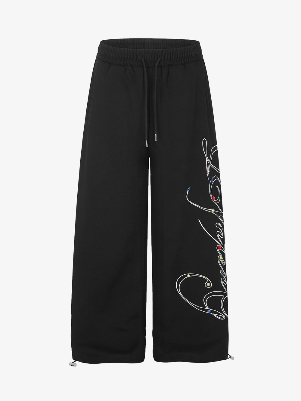 Script Embroidered Rhinestone Sweatpants