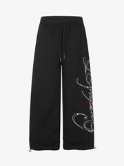 Script Embroidered Rhinestone Sweatpants