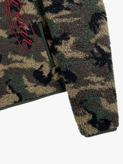 Letter Embroidered Camo Fleece Pullover Jacket
