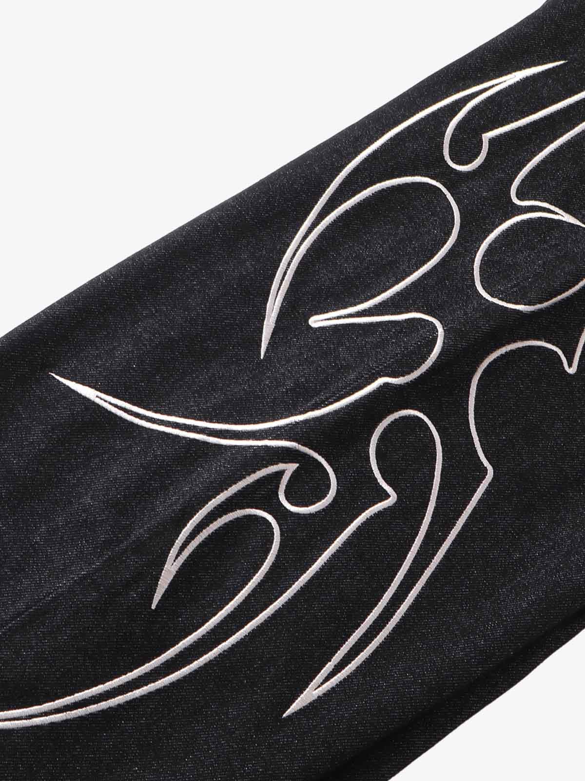 Denim Wide-Leg Pants with Flame Stitch Design High-Waisted Relaxed Fit 