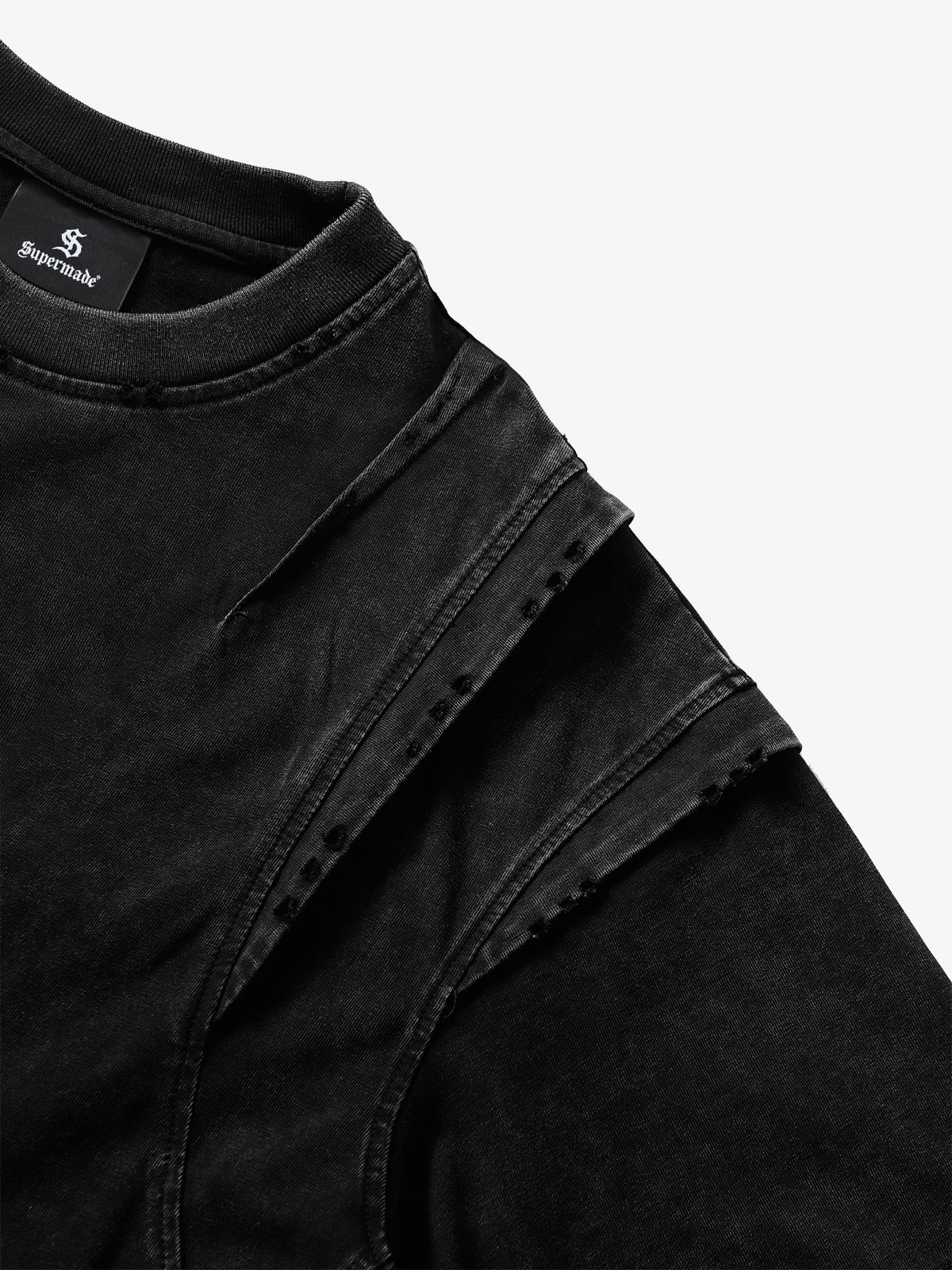 Cotton Blend Oversized T-Shirt with Distressed Denim Panels and Minimalist Logo Design 