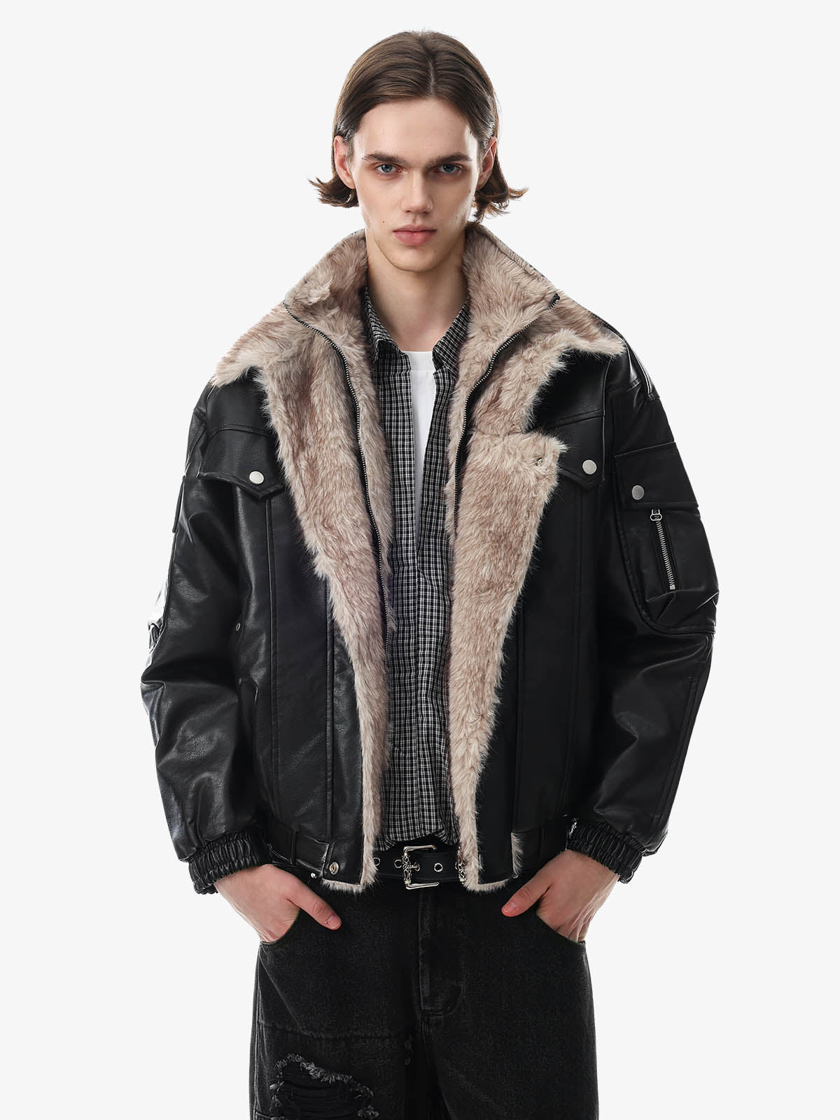 Faux-Layered Oversized-Collar Padded Coat
