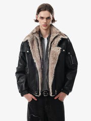 Faux-Layered Oversized-Collar Padded Coat