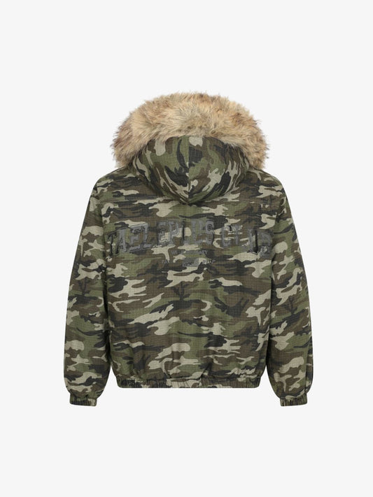 Detachable Fur Collar Forest Camo Padded Jacket 