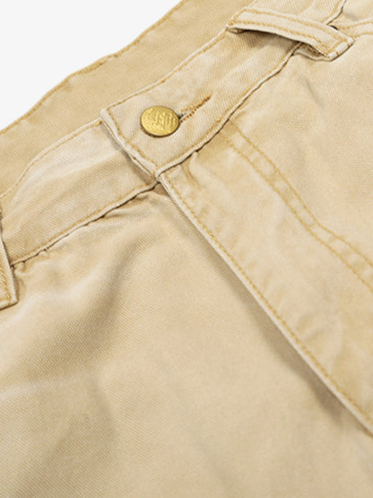 Vintage Washed Distressed Semi-elastic Solid Color Denim Shorts 