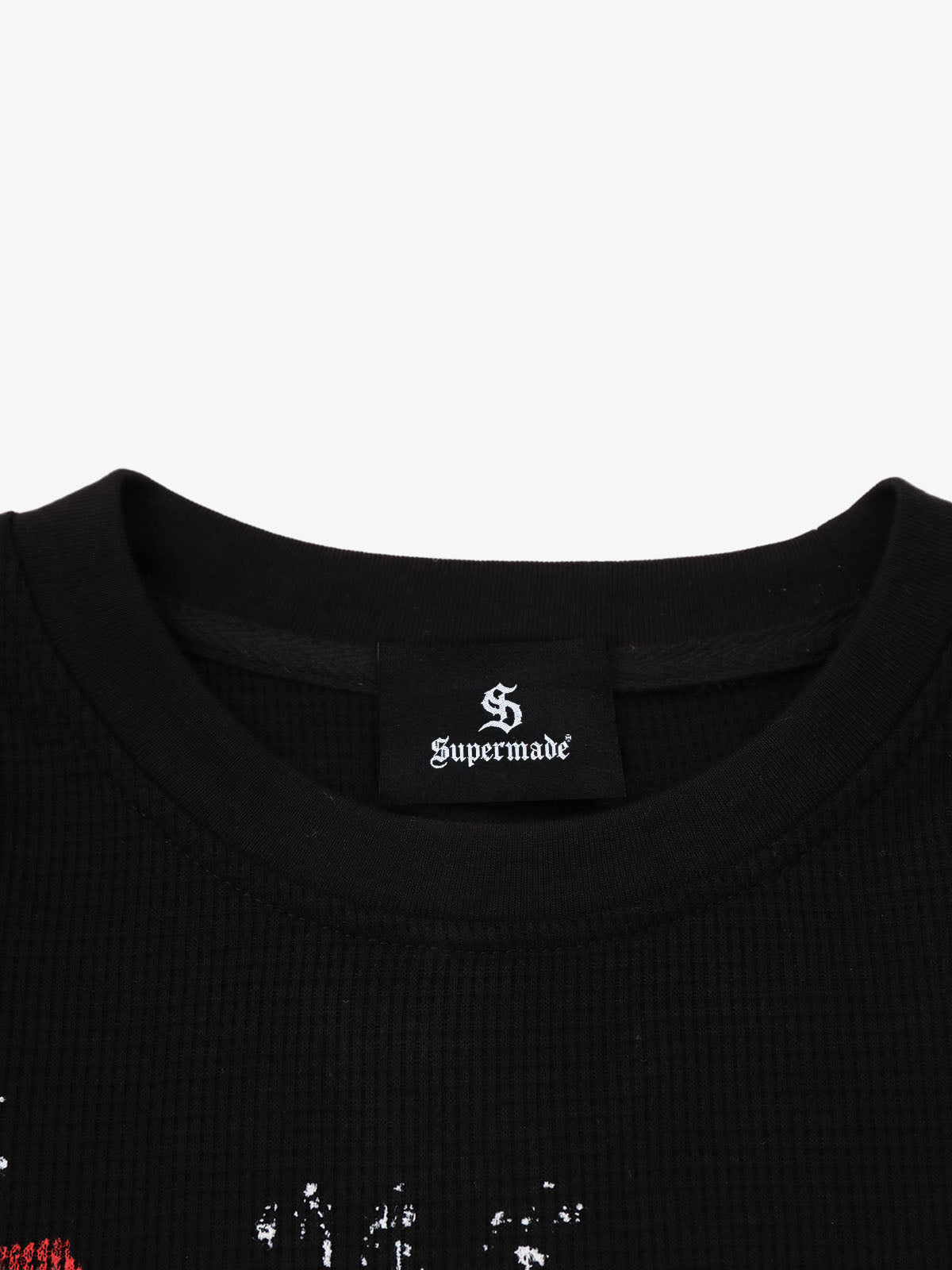 Dark Letter Graphic Waffle Long Sleeve Tee