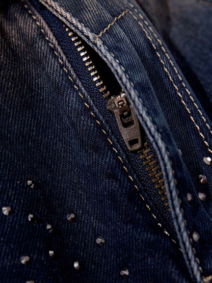 Gradient Wash Wide-Leg Jeans with Rhinestone Accents 