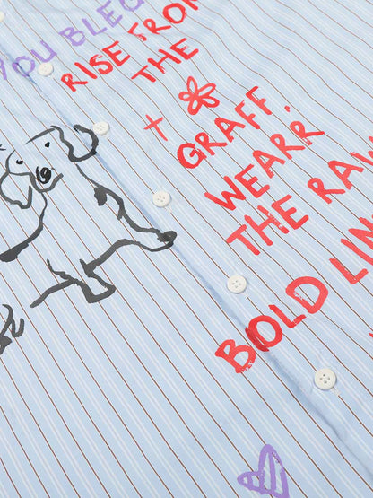 Fun Graffiti Striped Graphic Button-Up Shirt