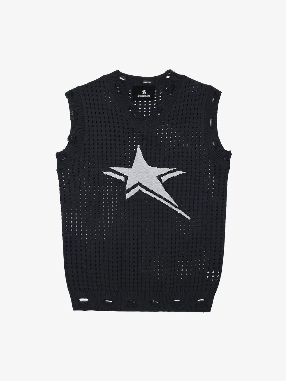 Distressed Jacquard Mesh Knit Vest