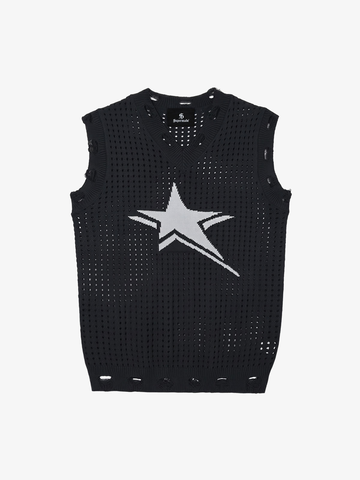 Distressed Jacquard Mesh Knit Vest