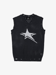 Distressed Jacquard Mesh Knit Vest