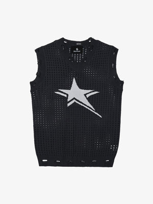 Distressed Jacquard Mesh Knit Vest