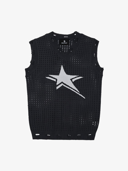 Distressed Jacquard Mesh Knit Vest