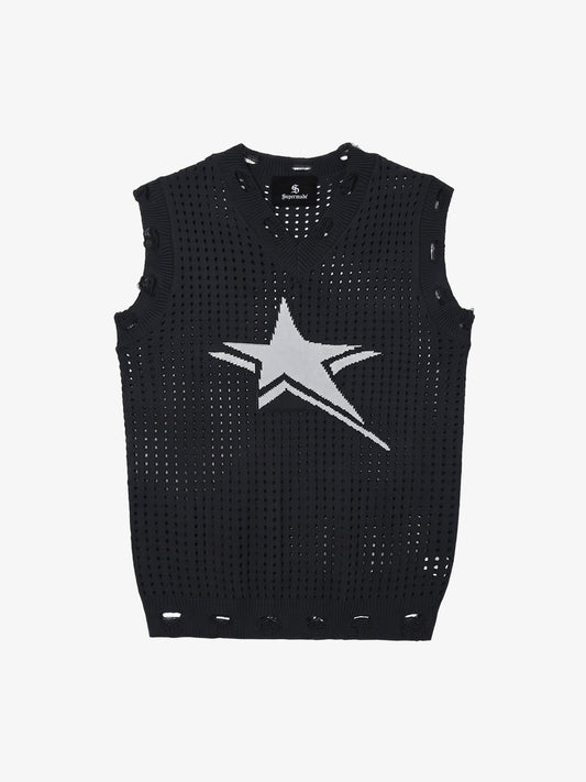 Distressed Jacquard Mesh Knit Vest