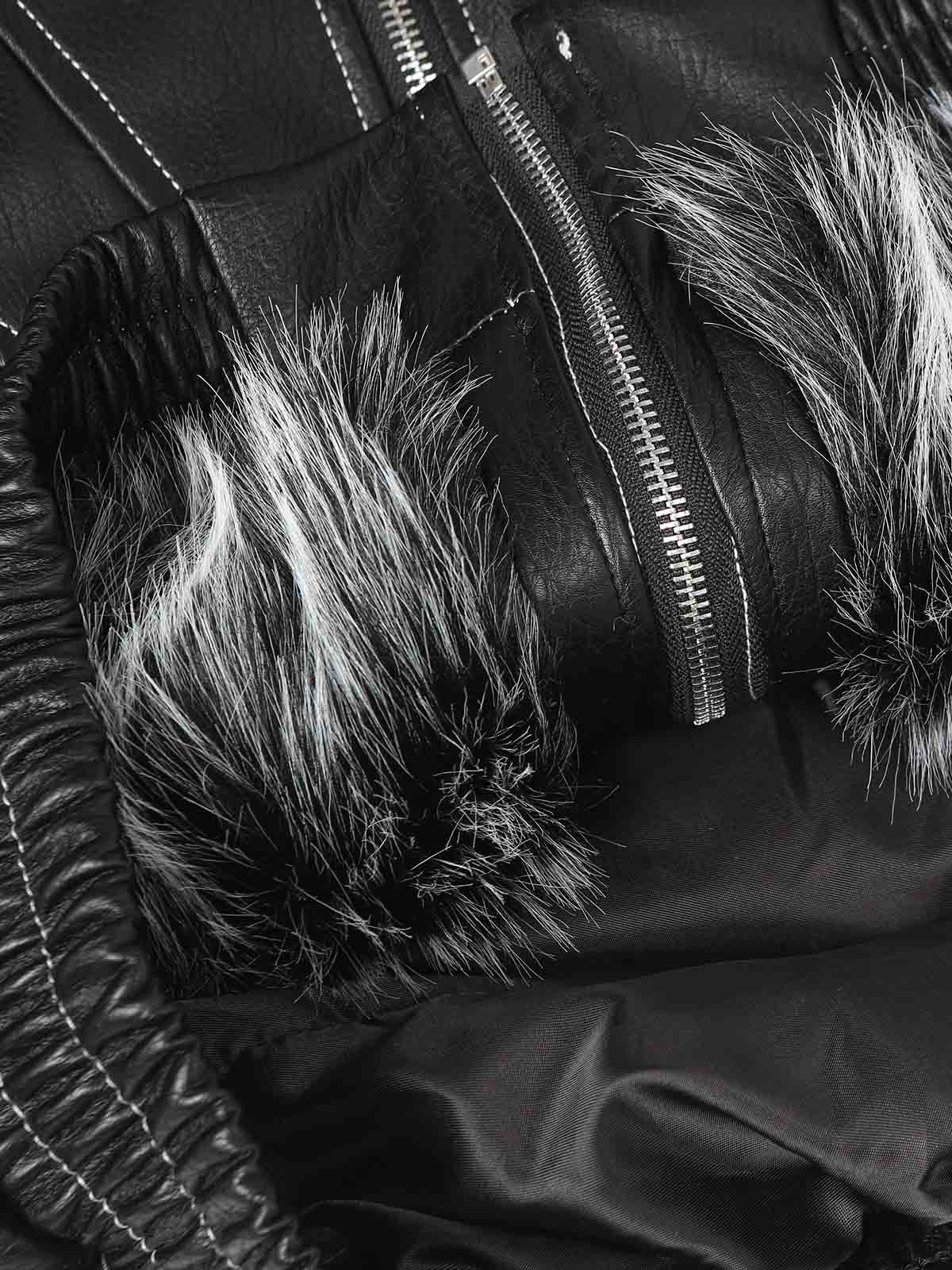 Mountain Eagle Fur-Collar Patchwork Faux Leather Jacket