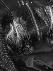Mountain Eagle Fur-Collar Patchwork Faux Leather Jacket