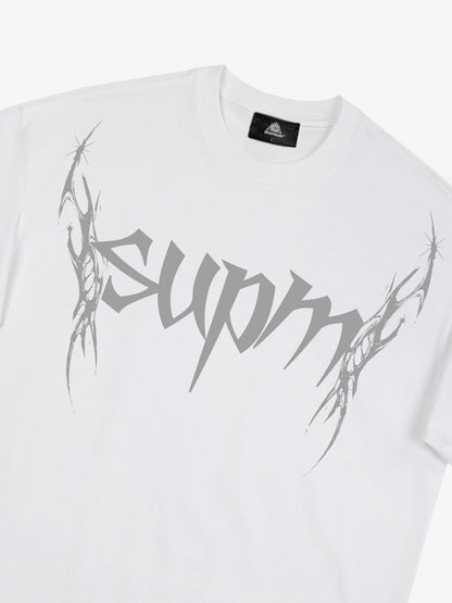 THE SUPERMADE Futuristic spiked pattern gothic style logo font design T-shirts 