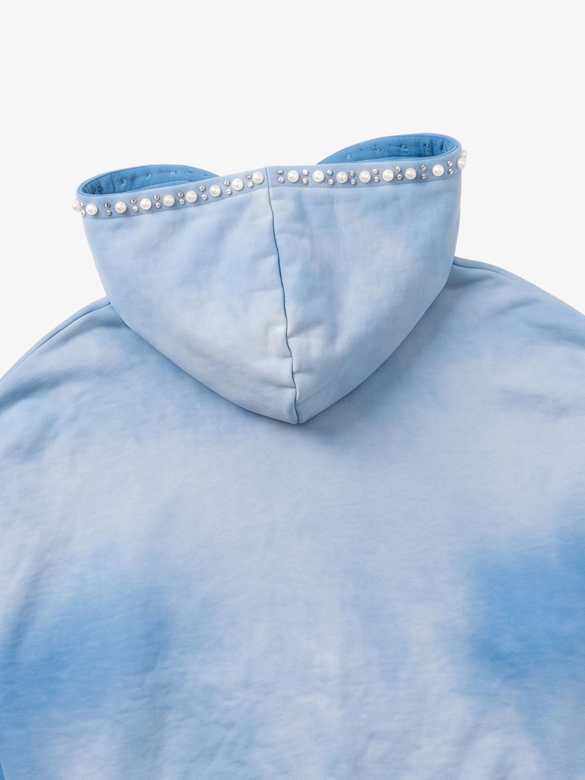 Gradient Washed Distressed Rhinestone And Pearl Hoodie