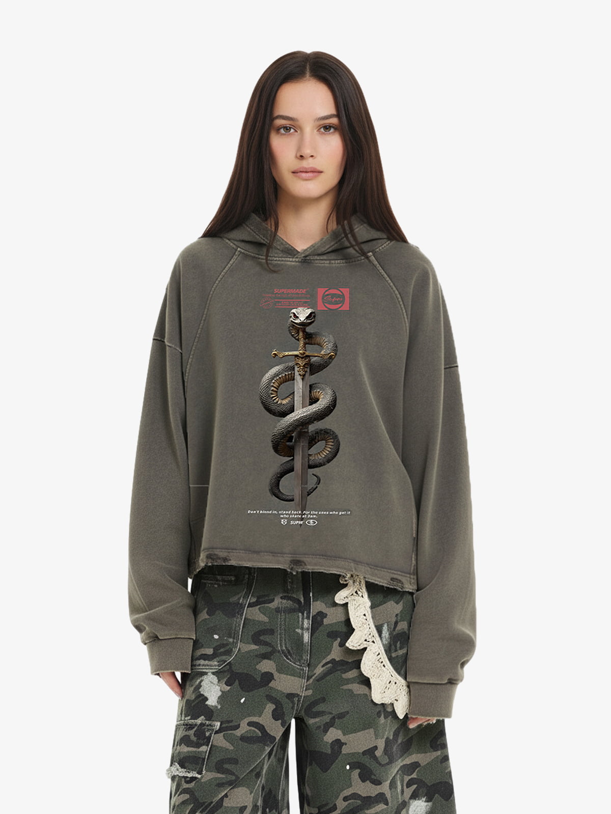 Vintage Washed Snake Staff Graphic Hoodie 