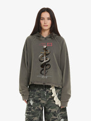 Vintage Washed Snake Staff Graphic Hoodie 