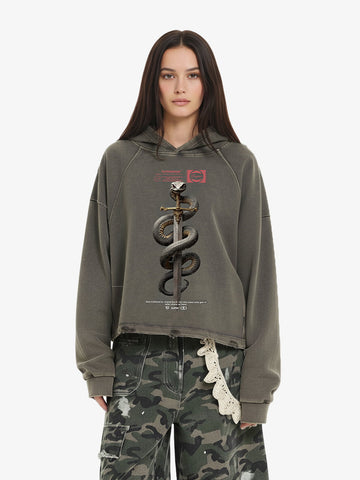 Vintage Washed Snake Staff Graphic Hoodie 
