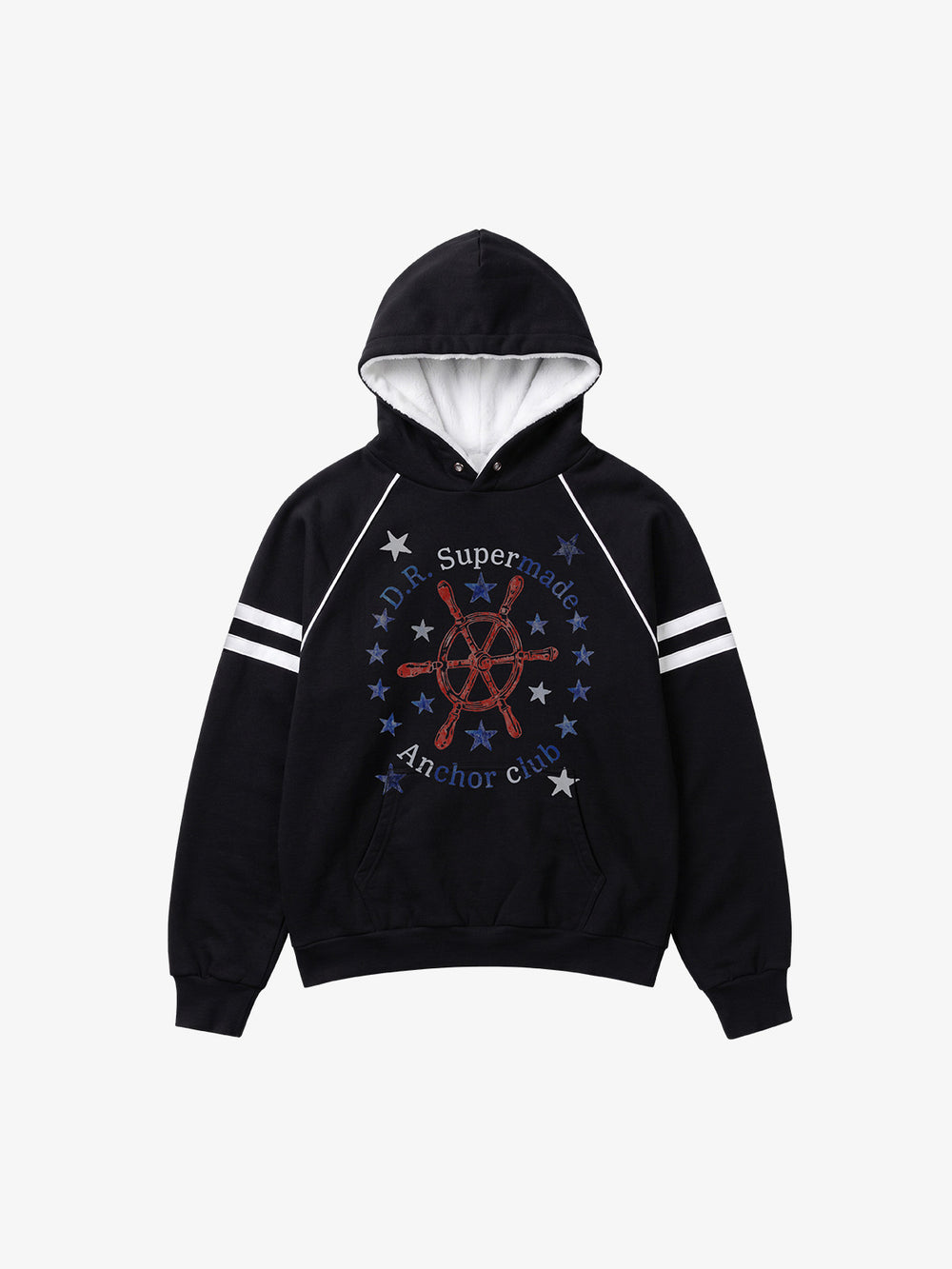 Fleecegefütterter Kapuzenpullover mit Ship-Wheel-Grafik