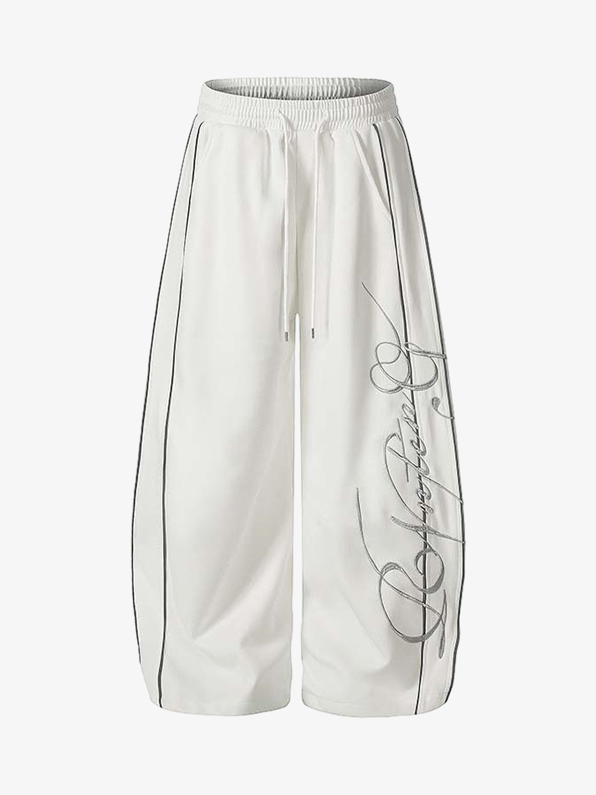 Script Embroidered Piped Wide-Leg Sweatpants