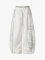 Script Embroidered Piped Wide-Leg Sweatpants