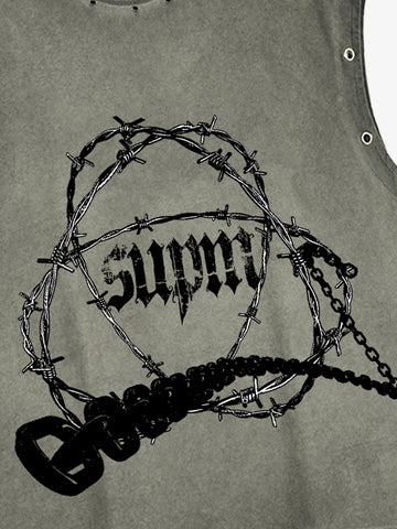 Barbed Wire Chain Graphic Sleeveless Vest 