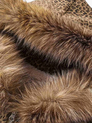 Leopard Napoleon Military Faux Fur Collar Coat