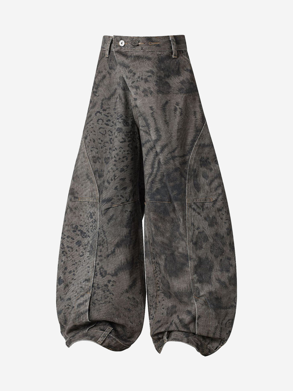 Leopard Patchwork Double-Button Curved-Leg Jeans