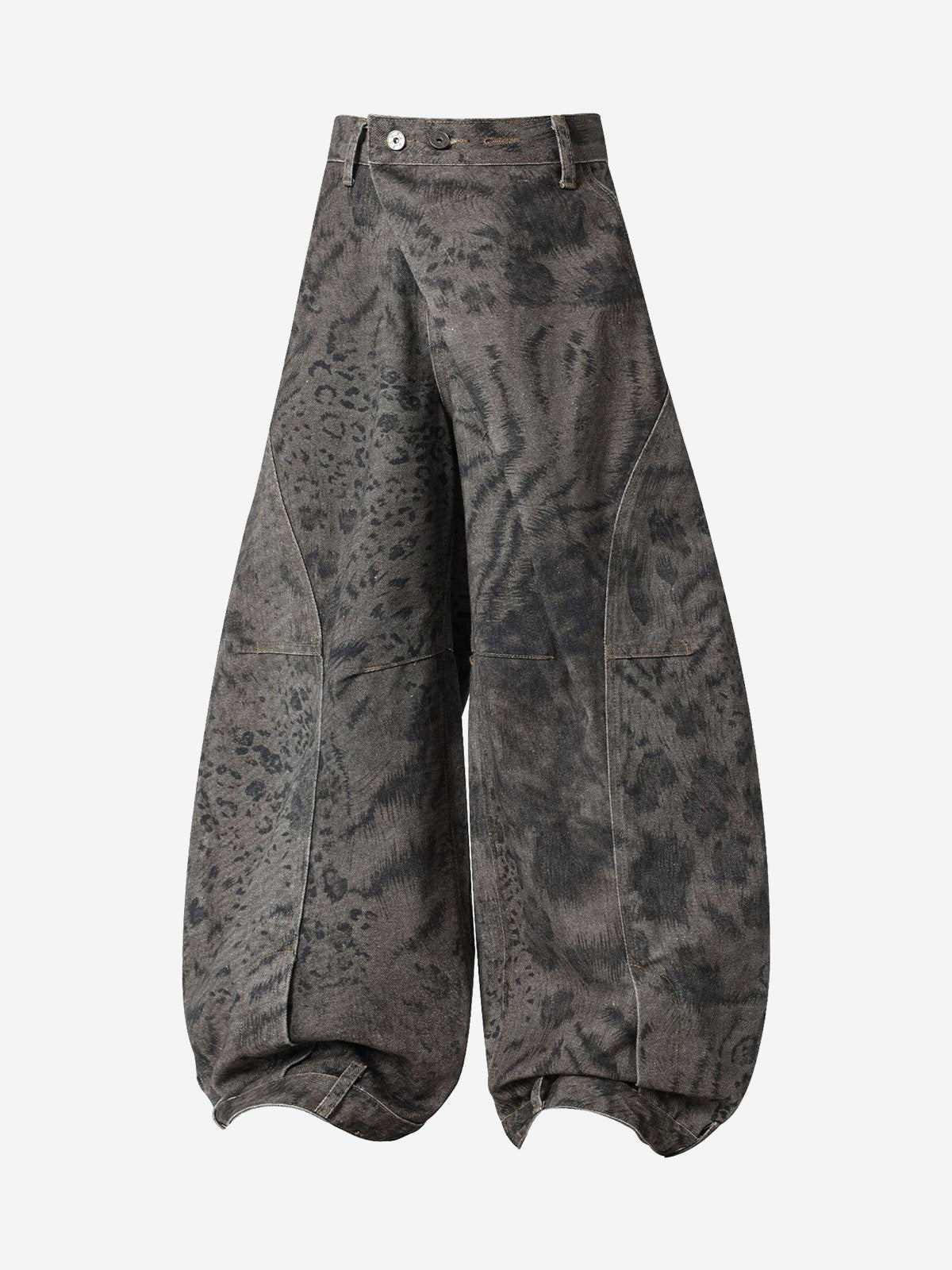 Leopard Patchwork Double-Button Curved-Leg Jeans