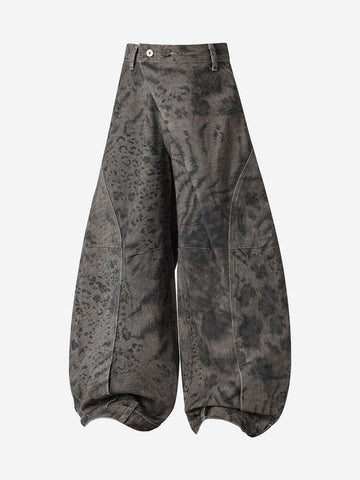 Leopard Patchwork Double-Button Curved-Leg Jeans
