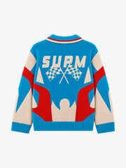 Vintage Racing Graphic Jacquard Knit Polo Sweater