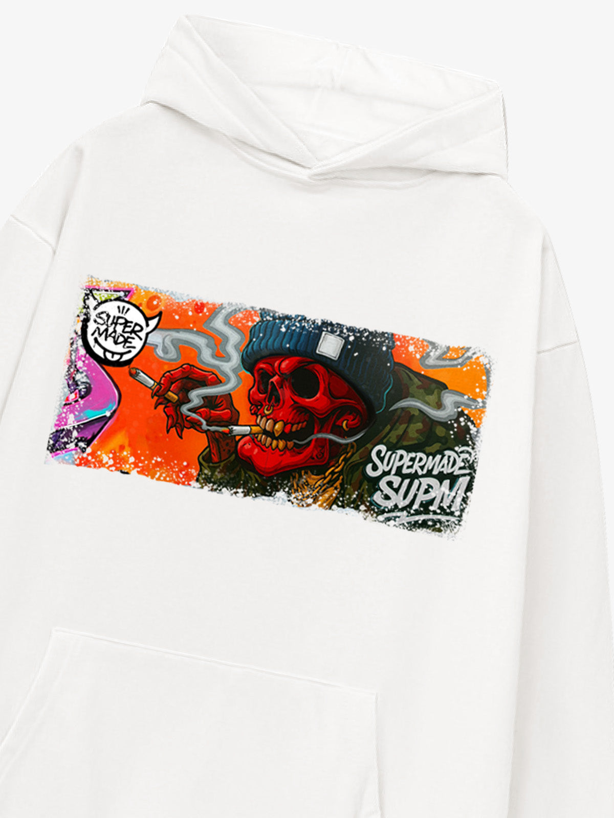 Thesupermade Distressed Blood-red Skull Graffiti Hooded Sweatshirt 