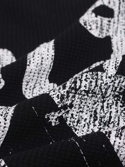 Dark Color-Blocked Print Long-Sleeve T-Shirt
