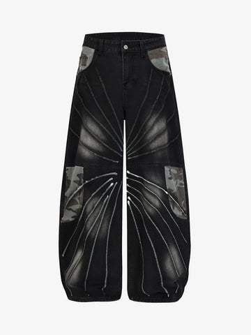 Butterfly Spray Graphic Camo Pocket Barrel Jeans 