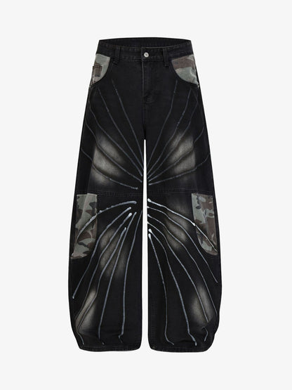 Butterfly Spray Graphic Camo Pocket Barrel Jeans