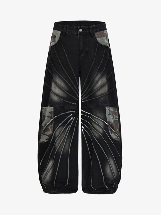 Butterfly Spray Graphic Camo Pocket Barrel Jeans