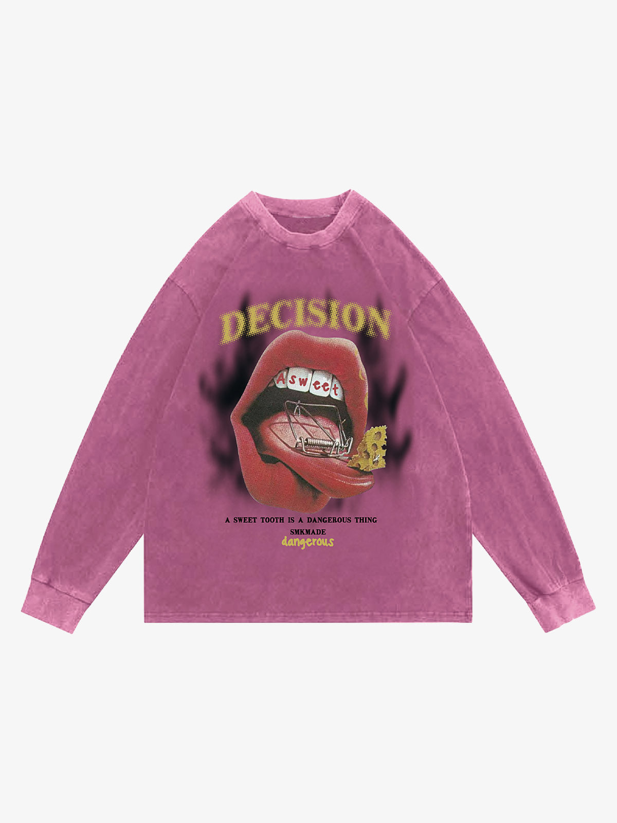 Graphic Creative Lip Print Washed Sweatshirt 