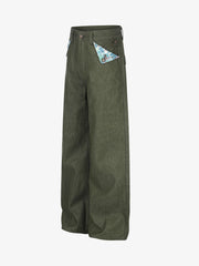 Button Detail Patchwork Jeans