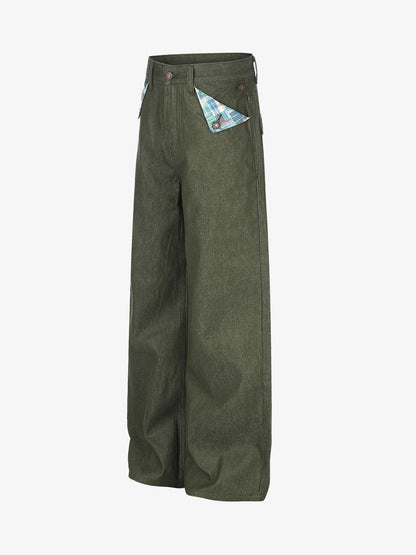 Button Detail Patchwork Jeans