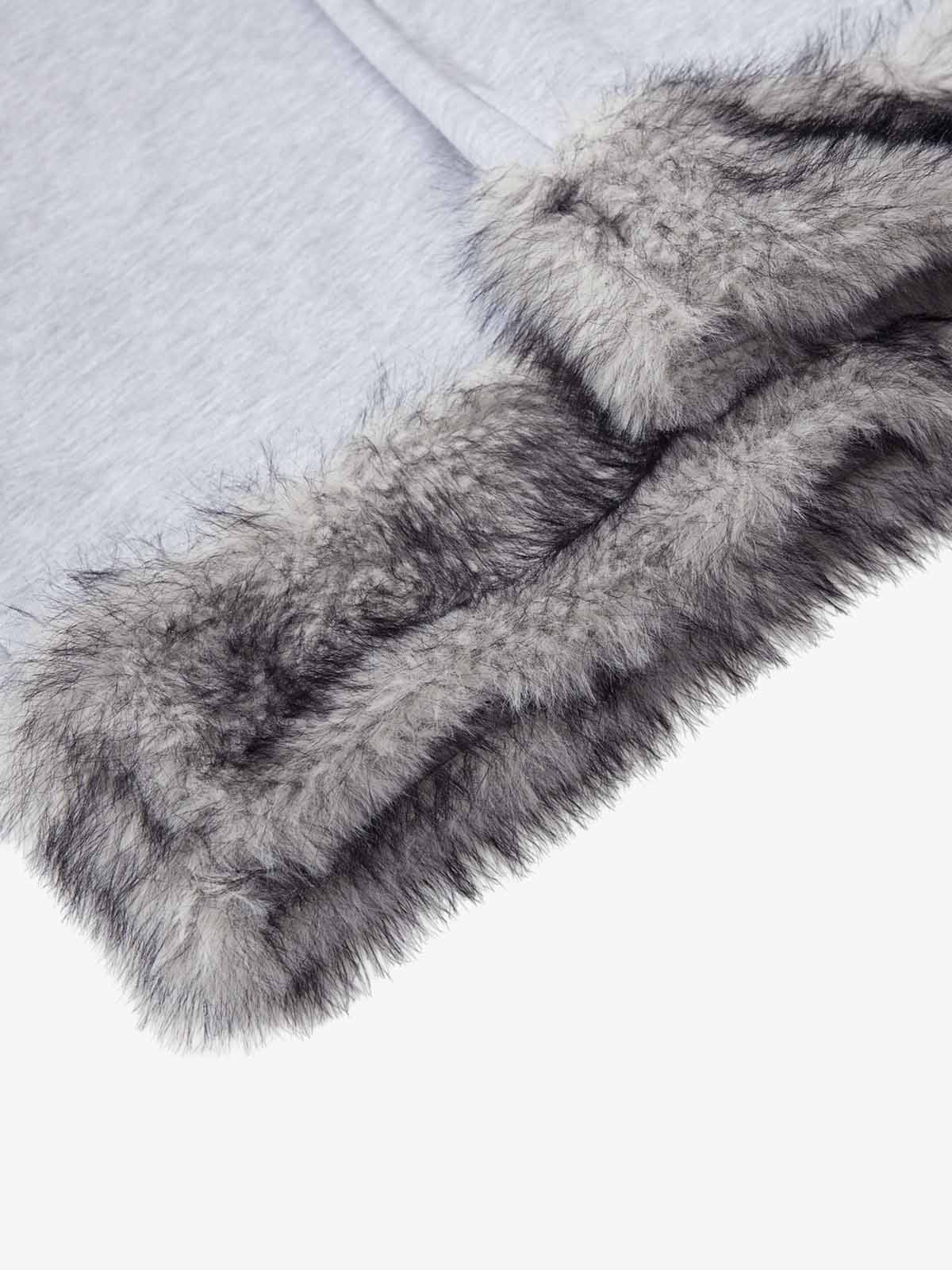 Faux Fur Spliced Hem Wide-Leg Sweatpants 