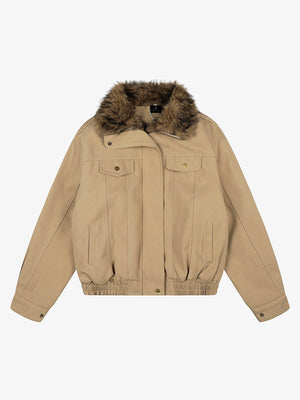 Stylish Unisex Bomber Jacket with Detachable Faux Fur Collar - Perfect for Casual and Trendy Looks 